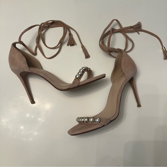 RAYE Bennie Pearl Suede Sandals Heel in tan - Picture 4 of 9
